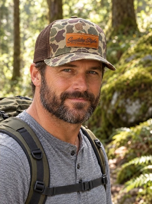 Squatchy Style Richardson trucker hat in duck camo
